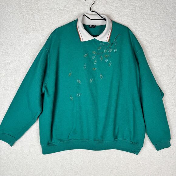 Sunburst Morning Sun Vintage Collared Sweatshirt Embellished Womens L Grannycore - Picture 1 of 5